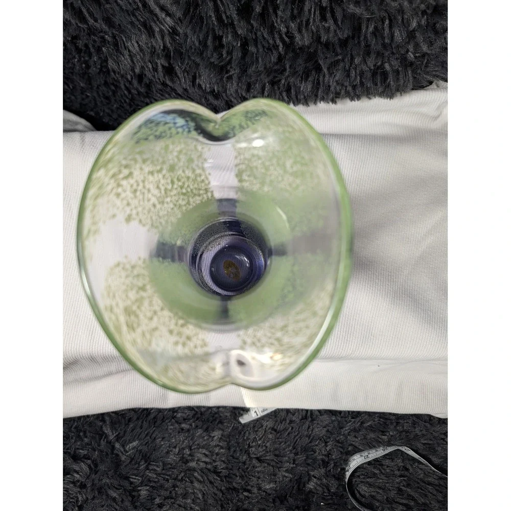Vintage Teleflora Art Glass Vase Purple Green Speckled Flared Ruffle‎ Rim 8 Inch